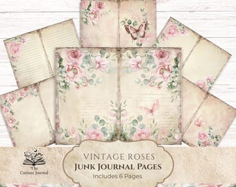 Floral Vintage Junk Journal Pages: Shabby Chic Printable Papers, Digital Download