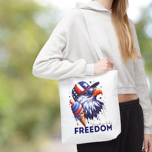 Patriotic Tote Bag for 4th of July Celebration, American Holiday Shopping Bag, USA Independence Day Eagle Design, Canvas CarryAll, Reusable