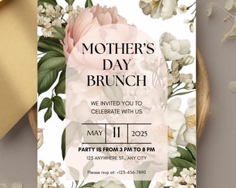 Floral Mother’s Day Brunch Invitation: Editable Canva Template, Instant Download