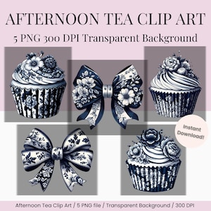 Victorian Cupcake Tea Party Clipart: Elegant Afternoon Tea PNG Set