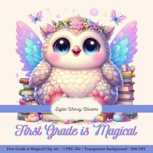 Adorable búho de primer grado: PNG de regreso a clases con bestia arcoíris mágica, idea de regalo perfecta, el primer grado es mágico, búho lindo, regalo para ella