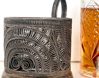 Filigree Scan PODSTAKANNIK Ornate Soviet Russian Tea Glass Holder Handmade Melchior USSR 1960’s