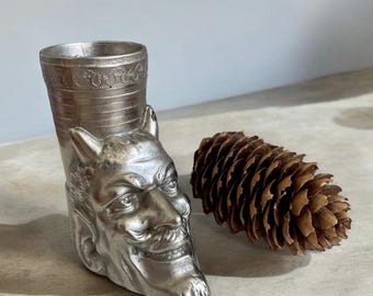 VTG Pencil Holder Satyr Soviet Devil Head Metal Decor 11.5 cm Tall USSR