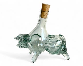 Vintage Soviet Hand Blown Glass Bottle Bull Figure Art Glass 15 cm high Home Decor and Display