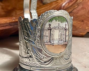 VTG Soviet PODSTAKANNIK - Navy Ships - Silver Toned Tea Glass Holder USSR 1080s
