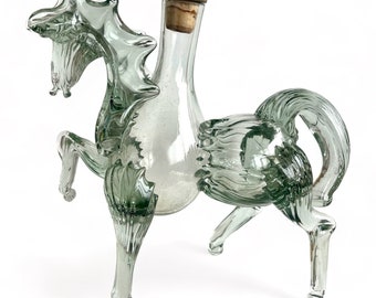 Vintage Soviet Hand Blown Glass Bottle Horse Figure Art Glass 21 cm high Home Decor and Display