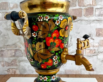 Vintage Soviet Electric Samovar Hand Painted Teapot Flower Pattern 1.5 liters USSR 1991