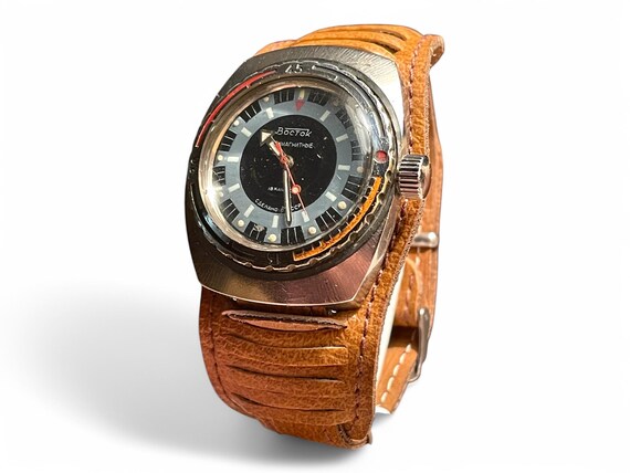 Soviet Vintage Men’s Watch WOSTOK Vostok Amphibian Stainless Case Grey Dial  Wristwatch USSR 1980’s