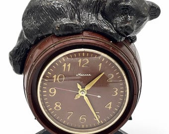 Vintage Soviet Molnija Table Clock USSR 1980s – Industrial Bear & Barrel Design – Retro USSR Collectible