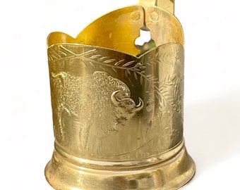 VTG PODSTAKANNIK Soviet Buffalo Bison Bronze Toned Tea Glass Holder USSR 1080’s