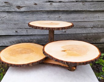Wood Cake Stand 17-18 inches, 3 tiers, Large Pizza Stand, 17-18 inches cake stand, Large cake and cupcakes stand
