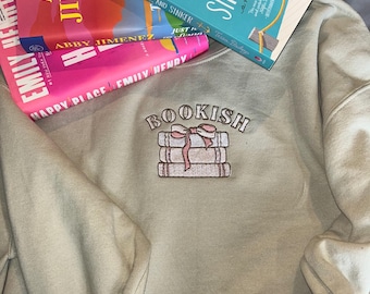 Sudadera con bordados de estilo literario, sudadera con lazo, camisa de otoño, regalo para amantes de los lazos, camisa preppy femenina