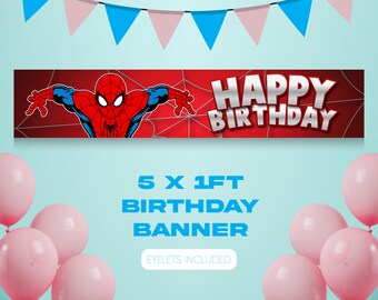Personalized Spiderman Birthday Banner - Set Of 2 Party Decoration Posters For Kids 10 thumbnail image