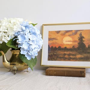Red sunset in a forest, impressionist oil painting