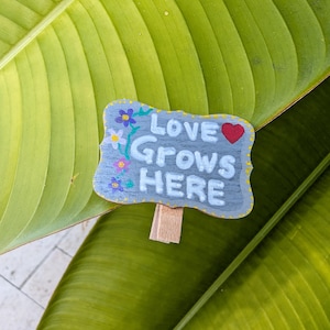 Handpainted Plant Hanger Sign: Love Grows Here Wooden Clip, Boho Decor