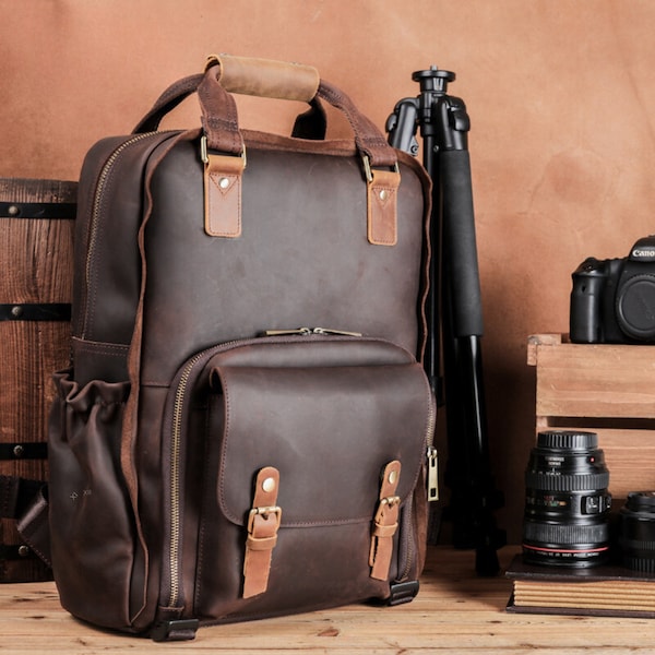 Fotografie Rucksäcke, Ledertasche Vintage, Leder Kameratasche