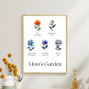 Birth Flowers Family, Minimal Birthmonth Flower Wall Art, Personalized Mother&#39;s Day Gift, Watercolor Flower, Grandma&#39;s Garden Digital Print