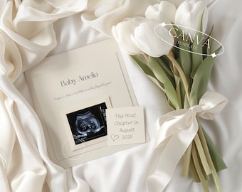 Neutral Pregnancy Announcement Digital, Minimalist Baby Announcement, Social Media Reveal Canva Editable Template, Aesthetic With Flowers