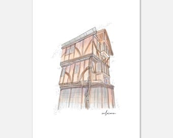 Impresión arquitectónica de Oxford: Póster giclée de Cornmarket Street (tamaños A5/A4)