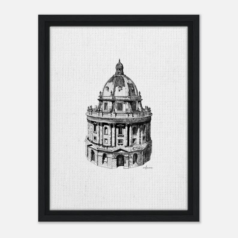 Impresión en lienzo enmarcada de la cámara Radcliffe: un monumento de Oxford dibujado a mano imagen 1