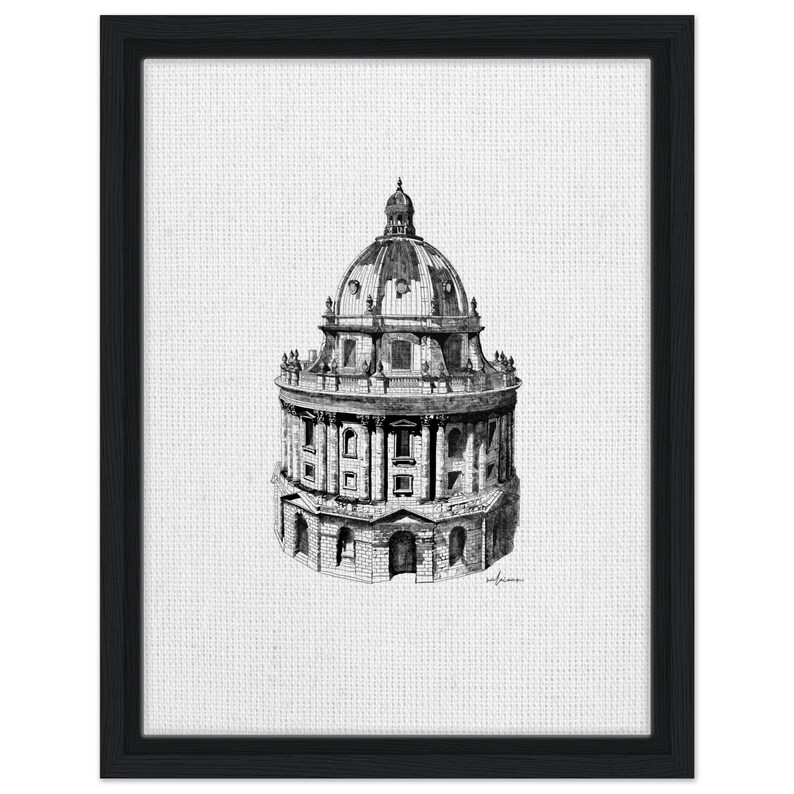Impresión en lienzo enmarcada de la cámara Radcliffe: un monumento de Oxford dibujado a mano imagen 3