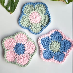 Floral Crochet Coasters| Set of 3| Eco Friendly Cotton Coasters| Handmade Crochet Drink Mat| Pastel Flower Coasters| Boho Home Decor