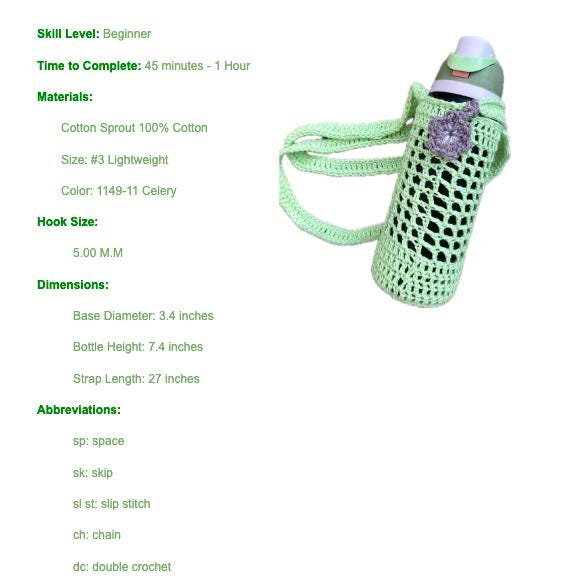 Beginner Crochet Water Bottle Bag Pattern | Reusable Holder (PDF ...
