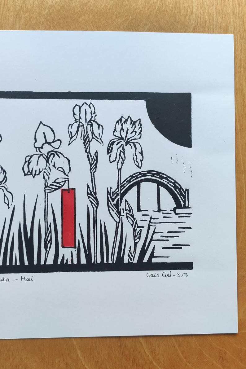 Hanafuda Linocut Print May Japanese Art Handmade Wall Art Vintage ...