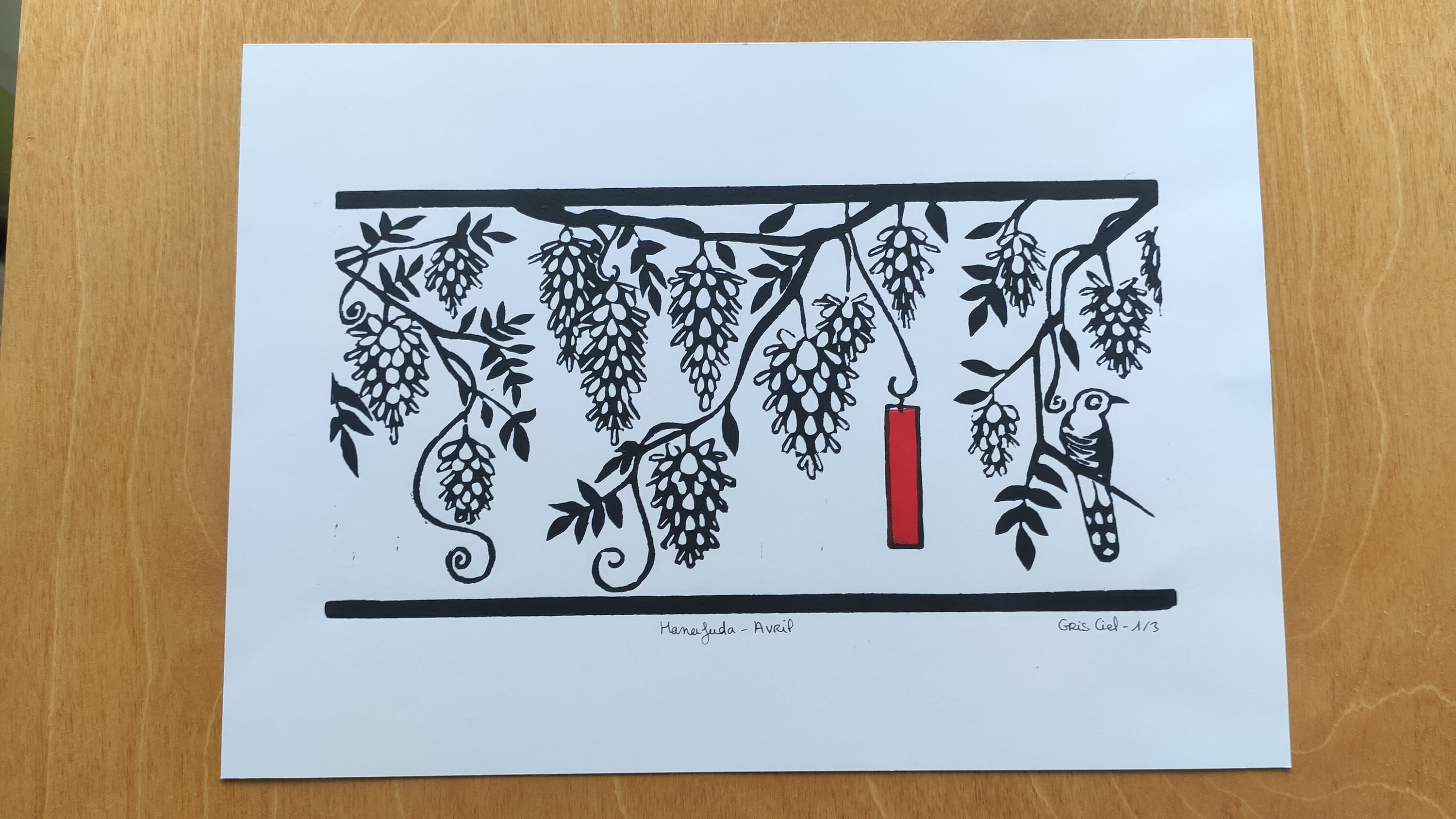 Hanafuda Linocut Print - Traditionnal Japanese Card Game - April ...