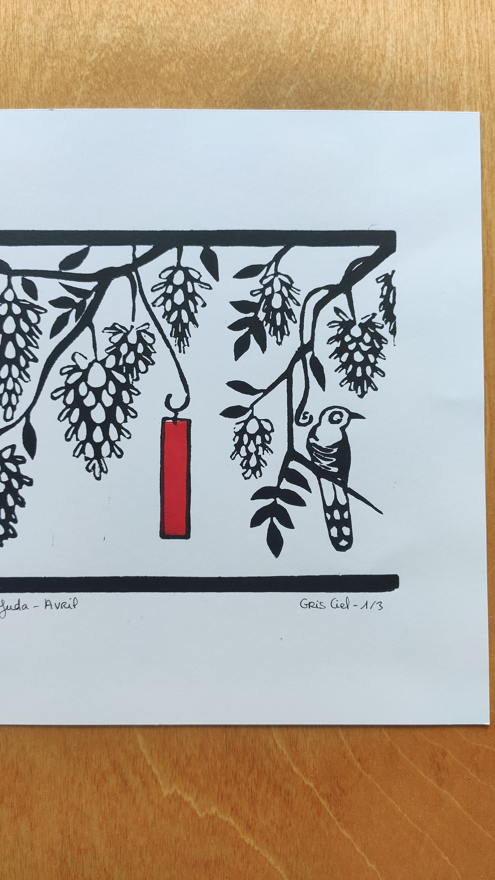 Hanafuda Linocut Print - Traditionnal Japanese Card Game - April ...