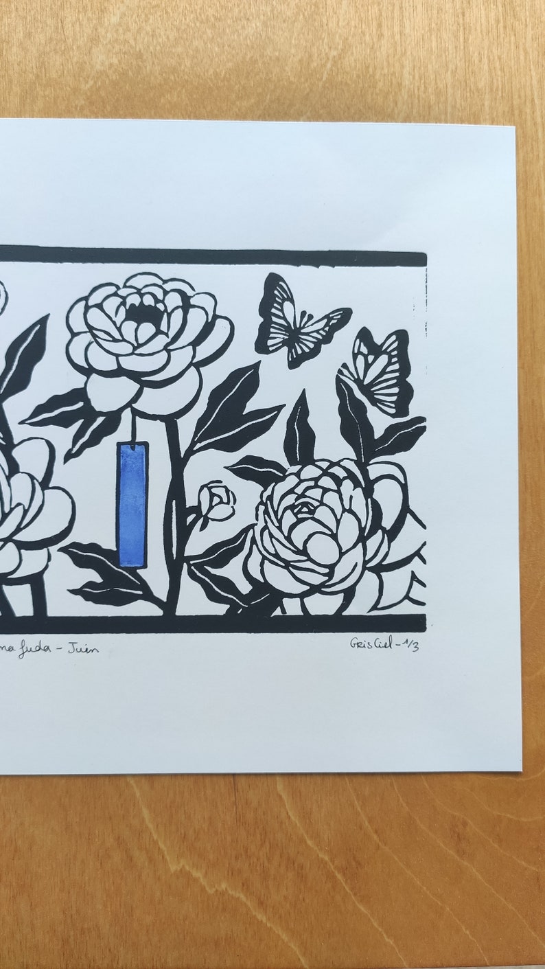 Hanafuda Linocut Print - Traditionnal Japanese Card Game - June ...