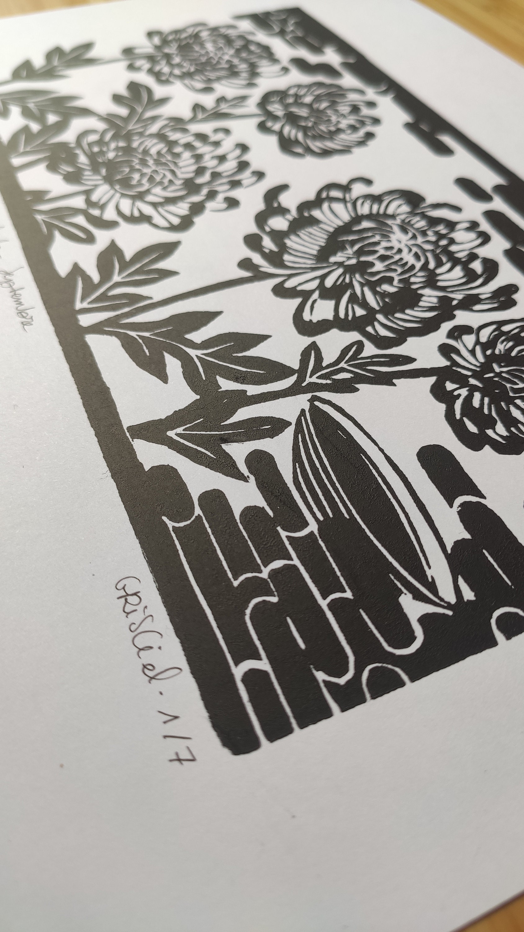 Hanafuda Linocut Print - Traditionnal Japanese Card Game - September ...