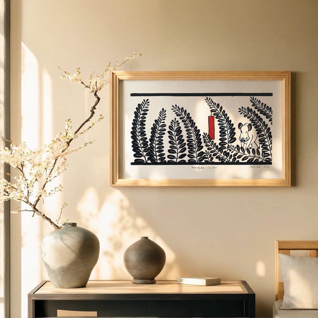 Hanafuda Linocut Print - Traditionnal Japanese Card Game - July ...