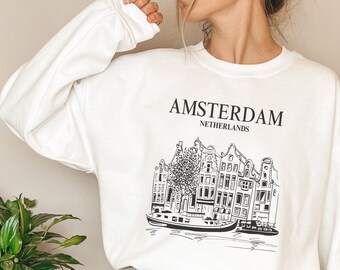 Amsterdam sweatshirt, Netherlands minimalist sweatshirt, Cute Amsterdam trip sweater.