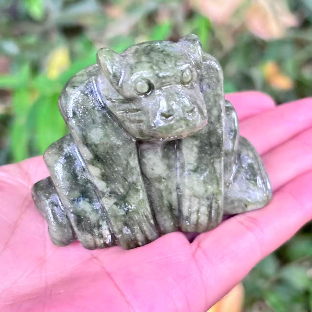Green Jade Monkey Statue Crystal Gemstone Ape Sculpture Natural