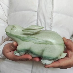 Genuine Nephrite Green Jade Rabbit Figurine,crystal Shelled Rabbit ...
