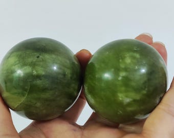 A pair Natural Green jade ball, Crystal sphere, Quartz Crystal Ball,Crystal Gift decor,  Feng shui decorHandicraft polished Healing stone 4d