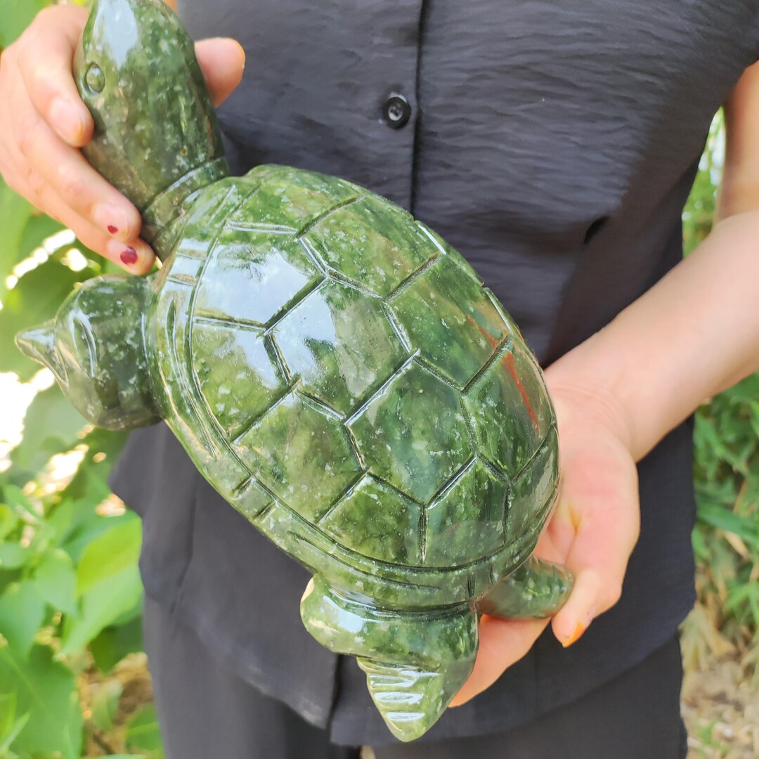 Huge Genuine Nephrite Green Jade Turtle Figurine, Crystal Shelled ...