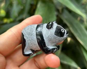 Estatua de jade de Panda, amuleto de riqueza, figura de piedra tallada para escritorio, decoración del hogar, regalos de buena suerte, regalo del Día del Padre, regalo del Día de la Madre 4D478