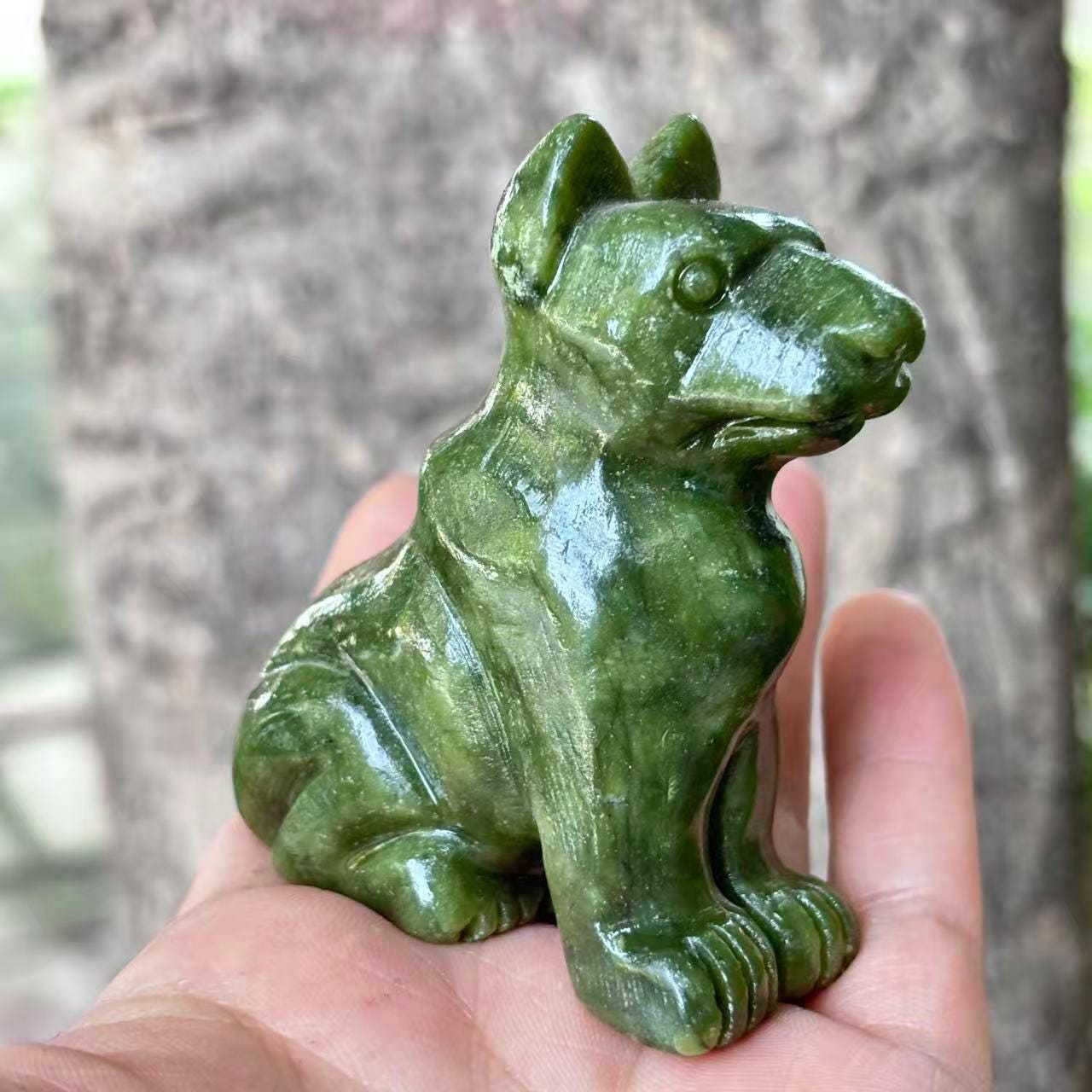 置物 addictive of green Exquisite Natural Green Jade Dog Feng Shui Fortune ,animal Stone