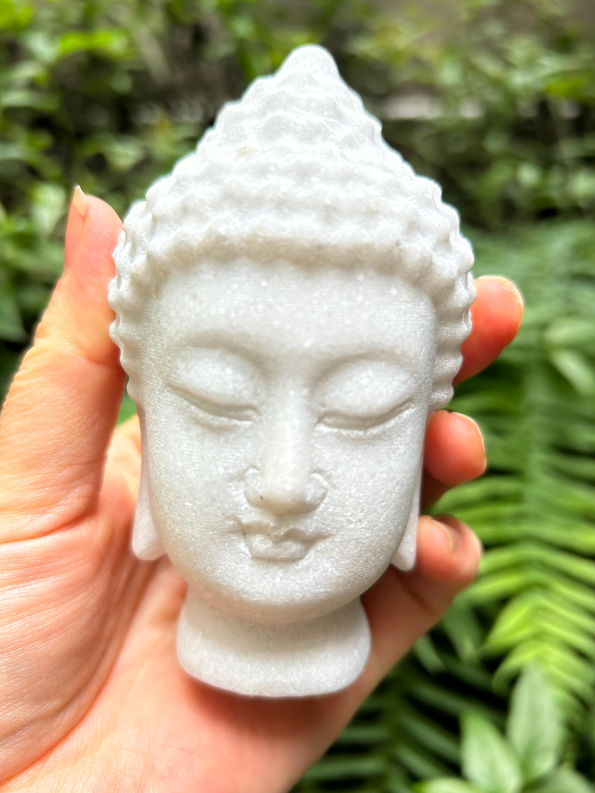 Handmade White Alabaster Marble Inlay Buddha Head With Semi Precious ...