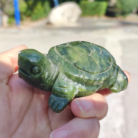 工芸品 Vintage Light Green Natural Jade Turtle Genuine Nephrite Fine Green Jade Turtle Figurine,crystal Shelled