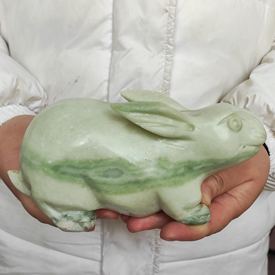 Genuine Nephrite Green Jade Rabbit Figurine,crystal Shelled Rabbit ...