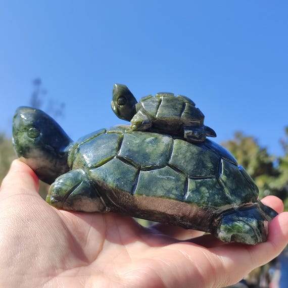 Genuine Nephrite Green Jade Turtle Figurine,crystal Shelled Turtle