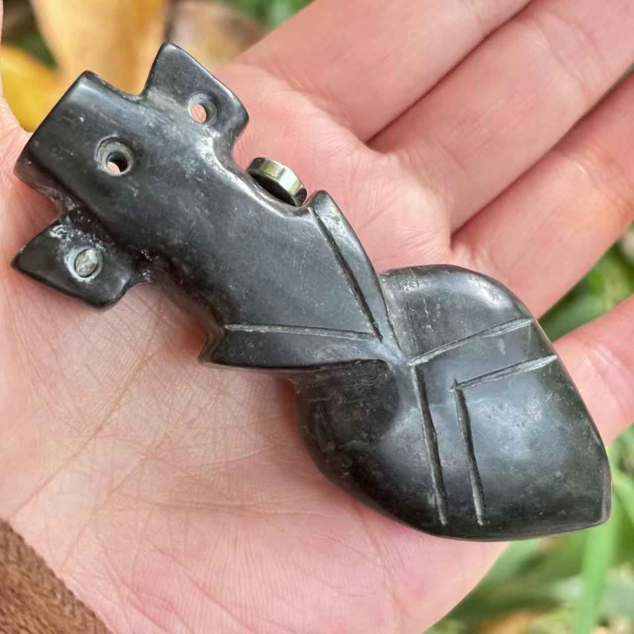 Antique Iron Stone Six Character Gold Pendant Cultural Waist