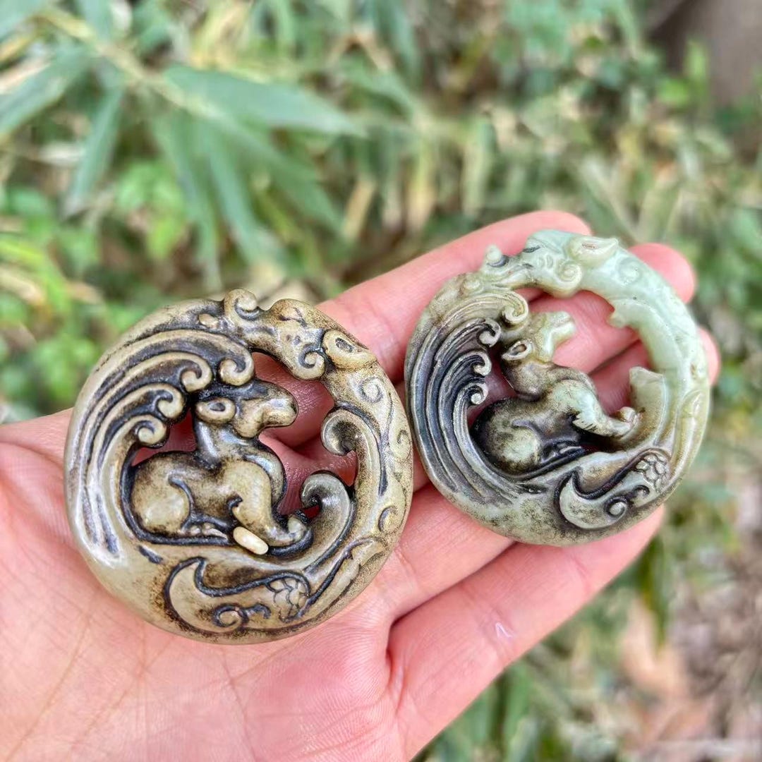 1piece Antique Style Jade Dragon Horse Pendant Double Sided Carved ...
