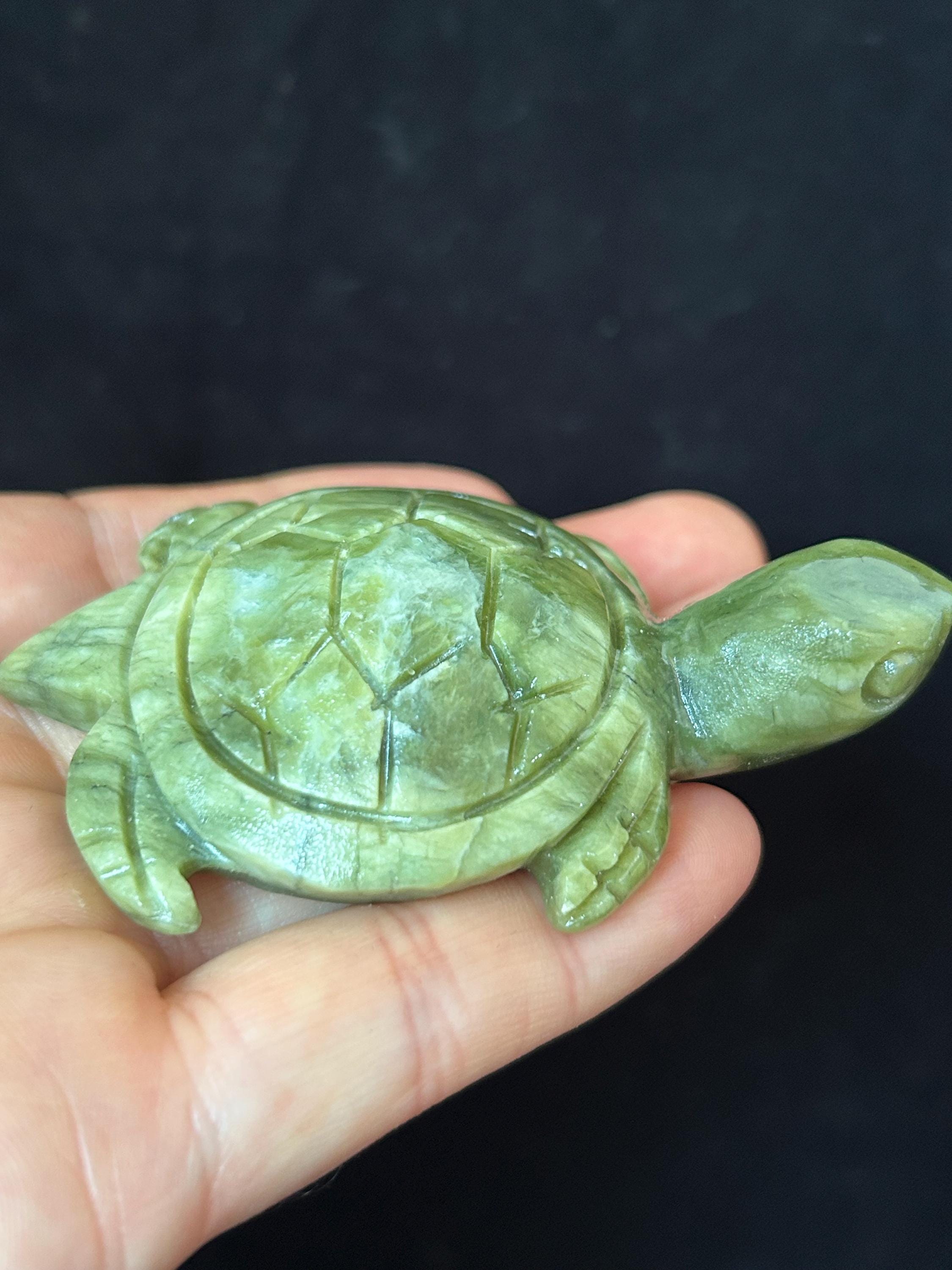 Genuine Nephrite Rare Green Jade Turtle Figurine, Crystal Shelled