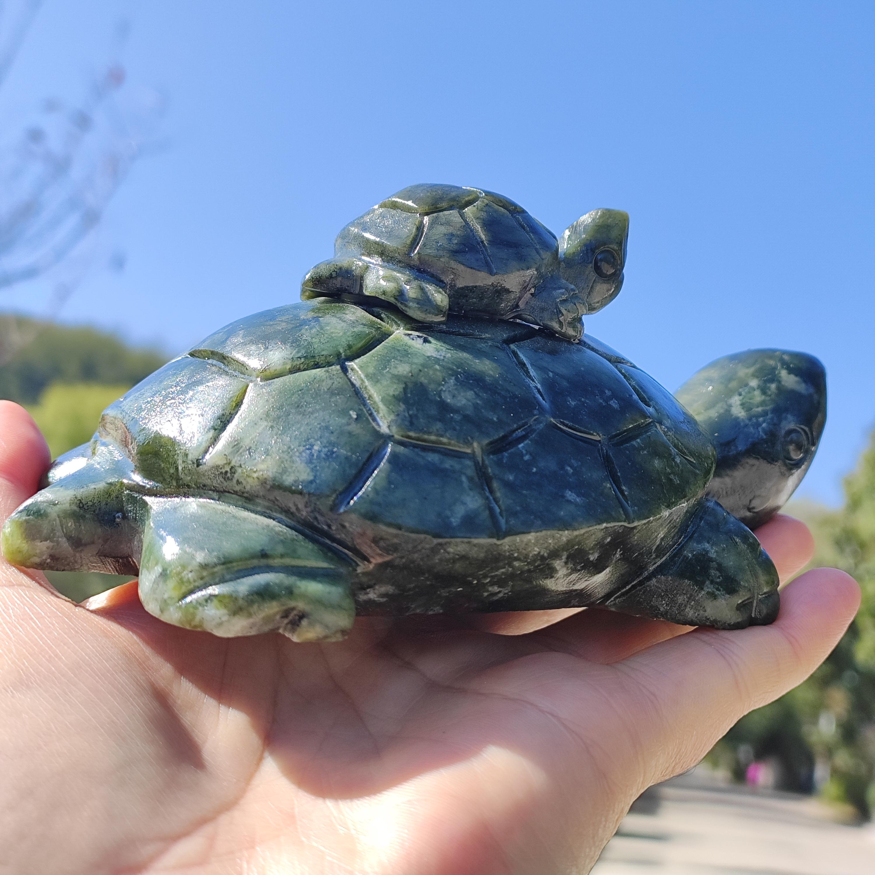 Genuine Nephrite Green Jade Turtle Figurine,crystal Shelled Turtle