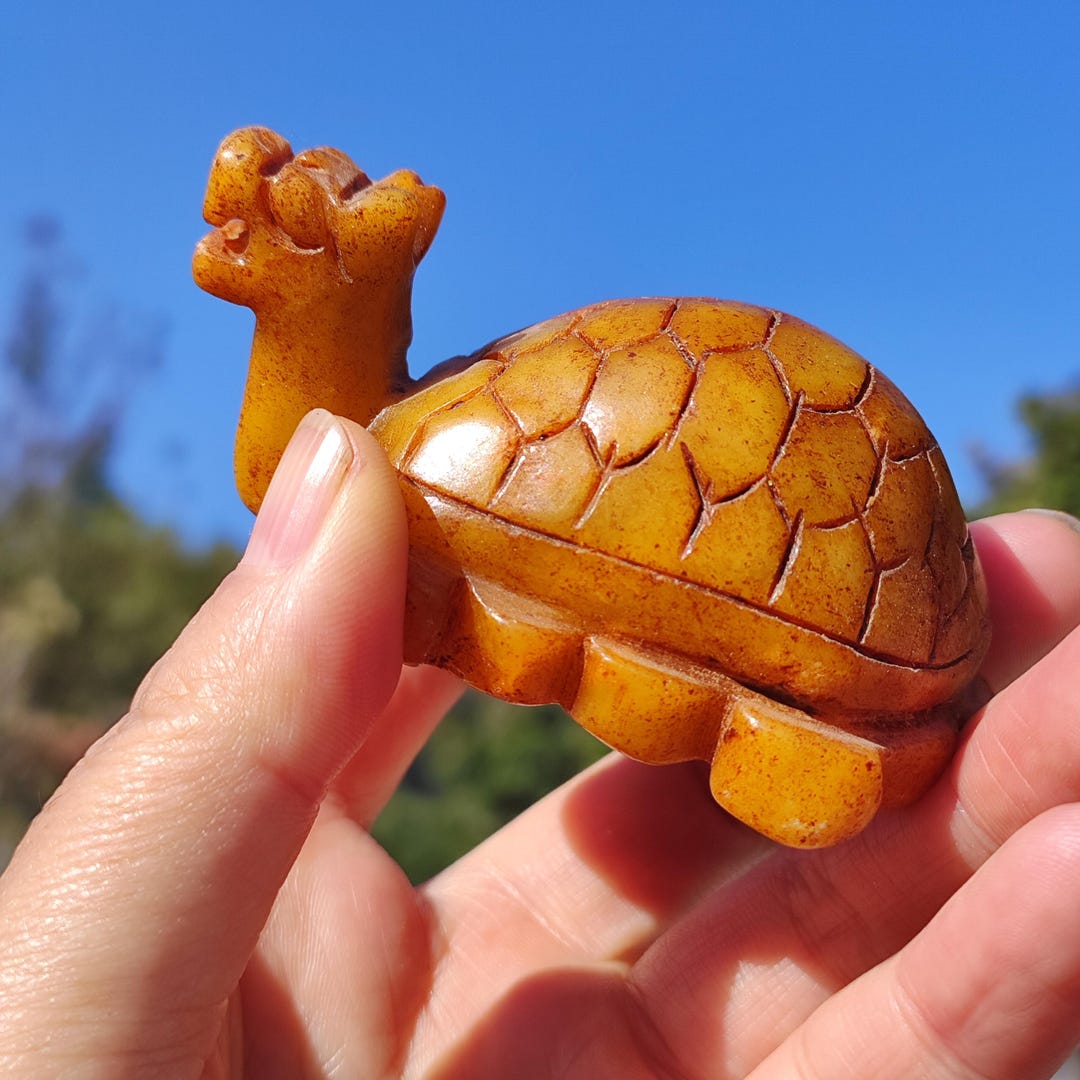Genuine Nephrite Yellow Jade Turtle Figurine,crystal Shelled Turtle ...