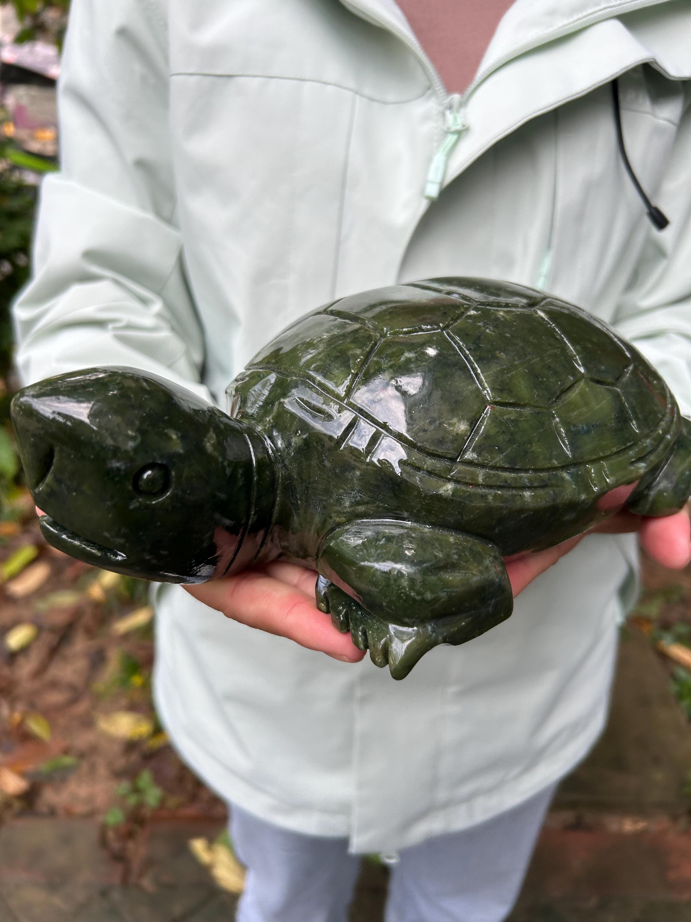 Huge Genuine Nephrite Green Jade Turtle Figurine,crystal Shelled